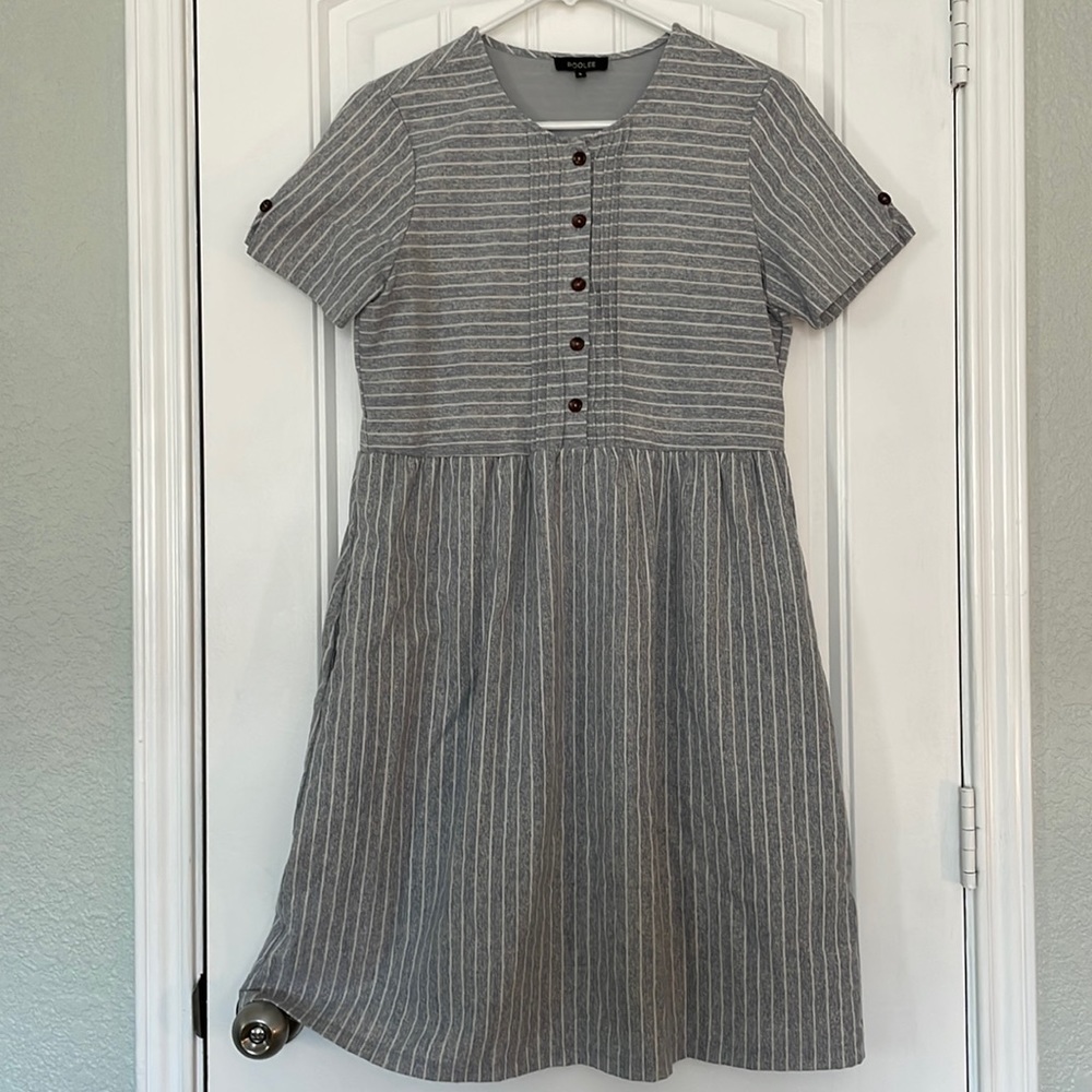 Roolee chambray and white striped dress